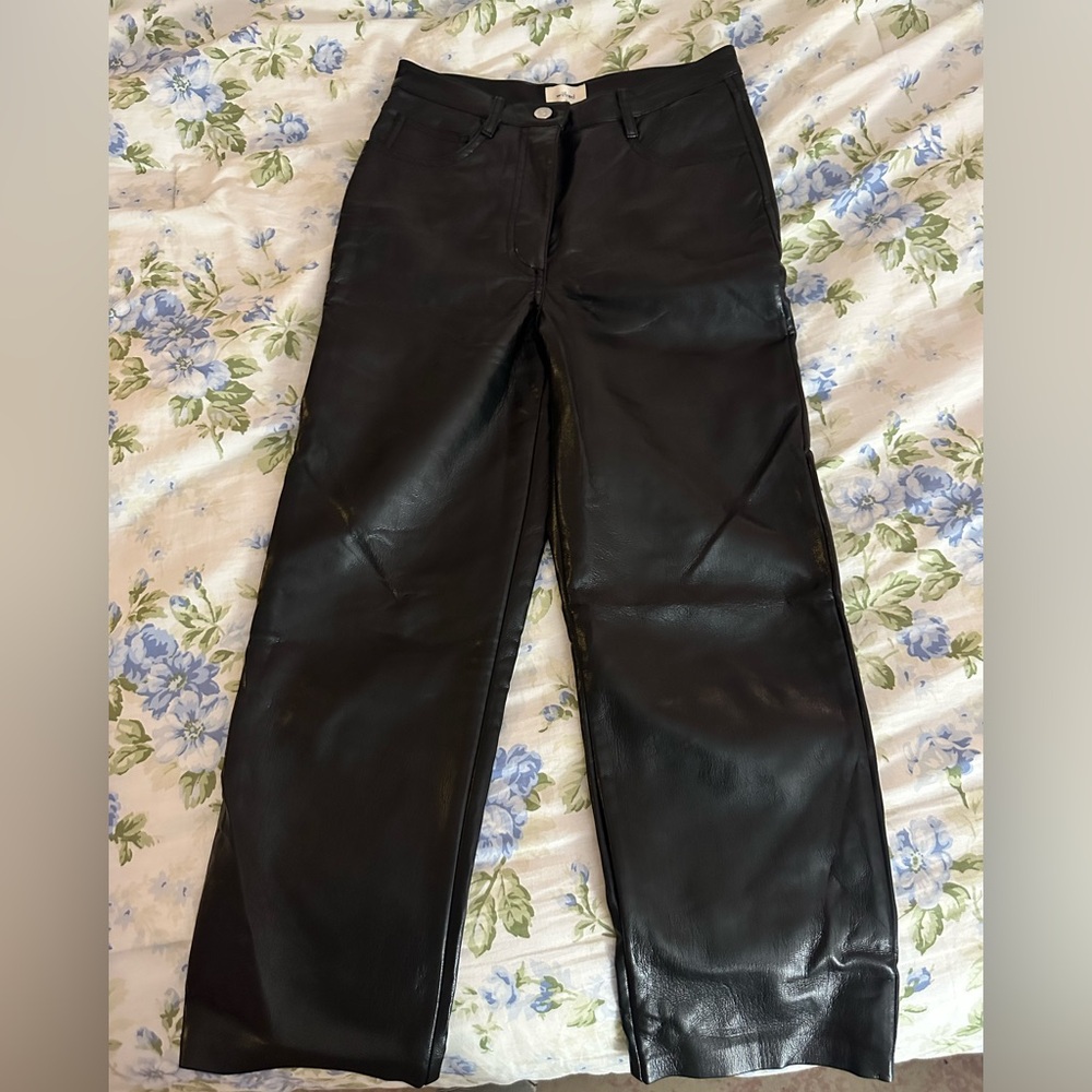 Aritzia black cropped leather pants , size two